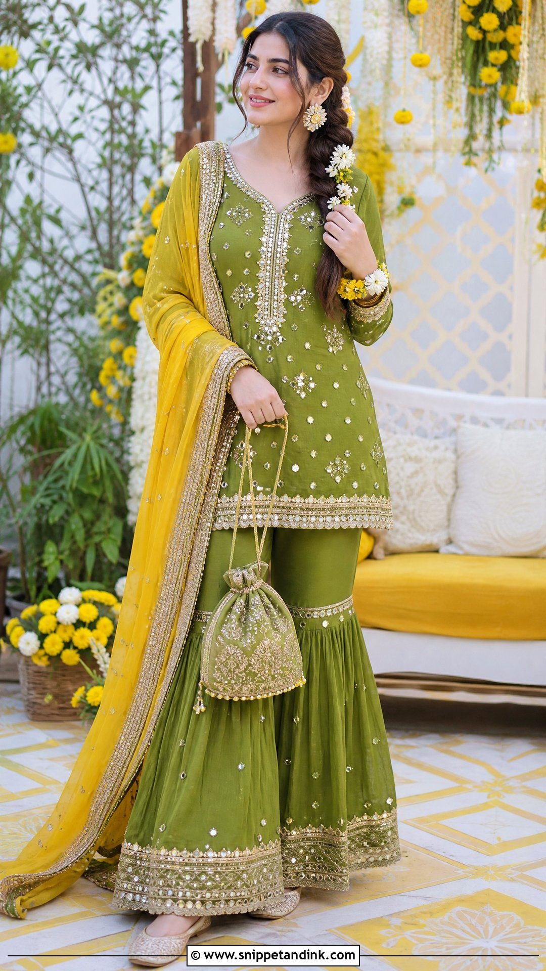 Green Mehndi Gharara For North Indian Wedding - Snippet and Ink - 20 North Indian Wedding Outfits