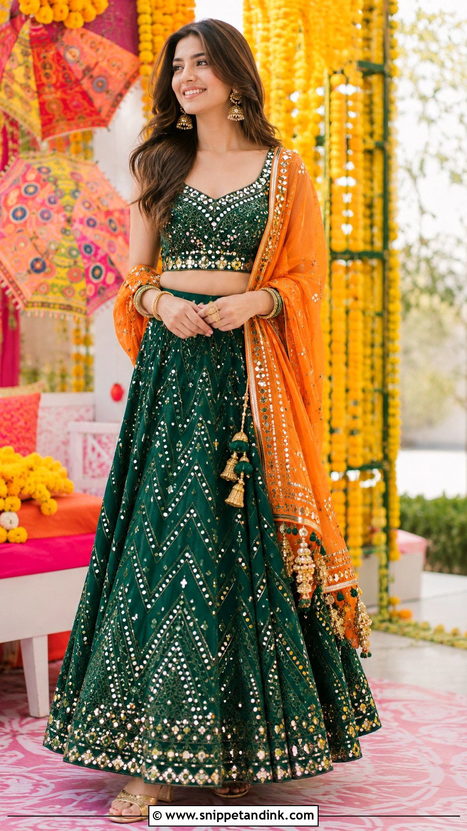 Green Mehndi Lehenga Dress - Snippet and Ink - 30 Pakistani Wedding Dress Ideas