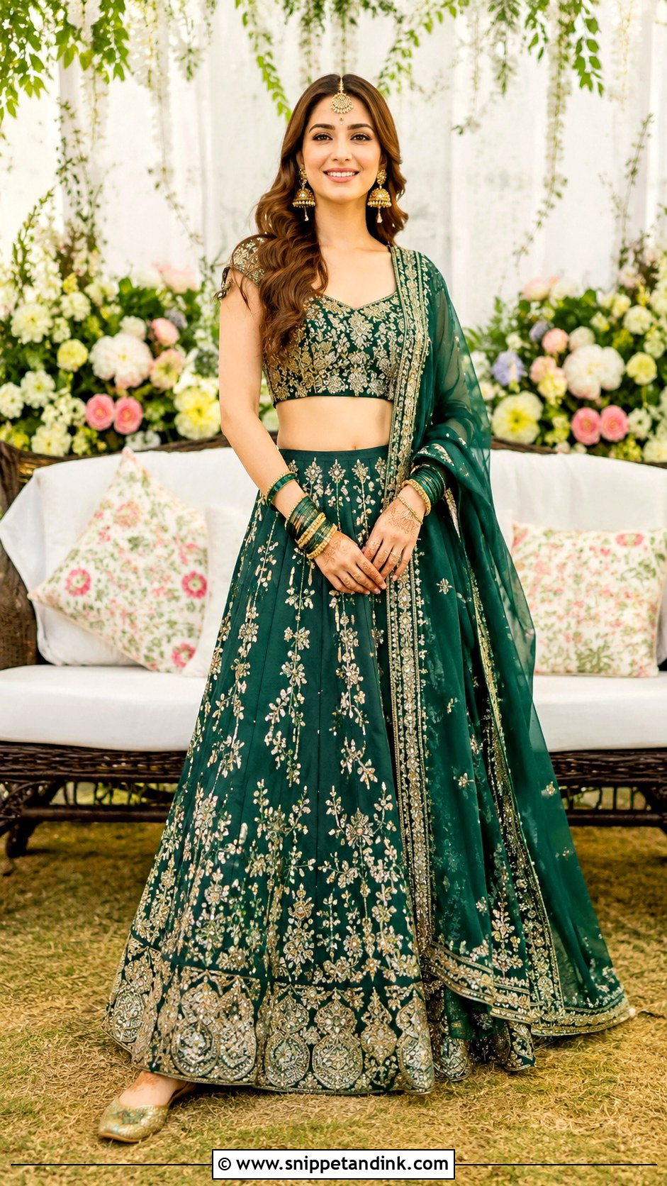 Green Mehndi Lehenga Outfit - Snippet and Ink - 30 Mehndi Outfit for Bride Ideas