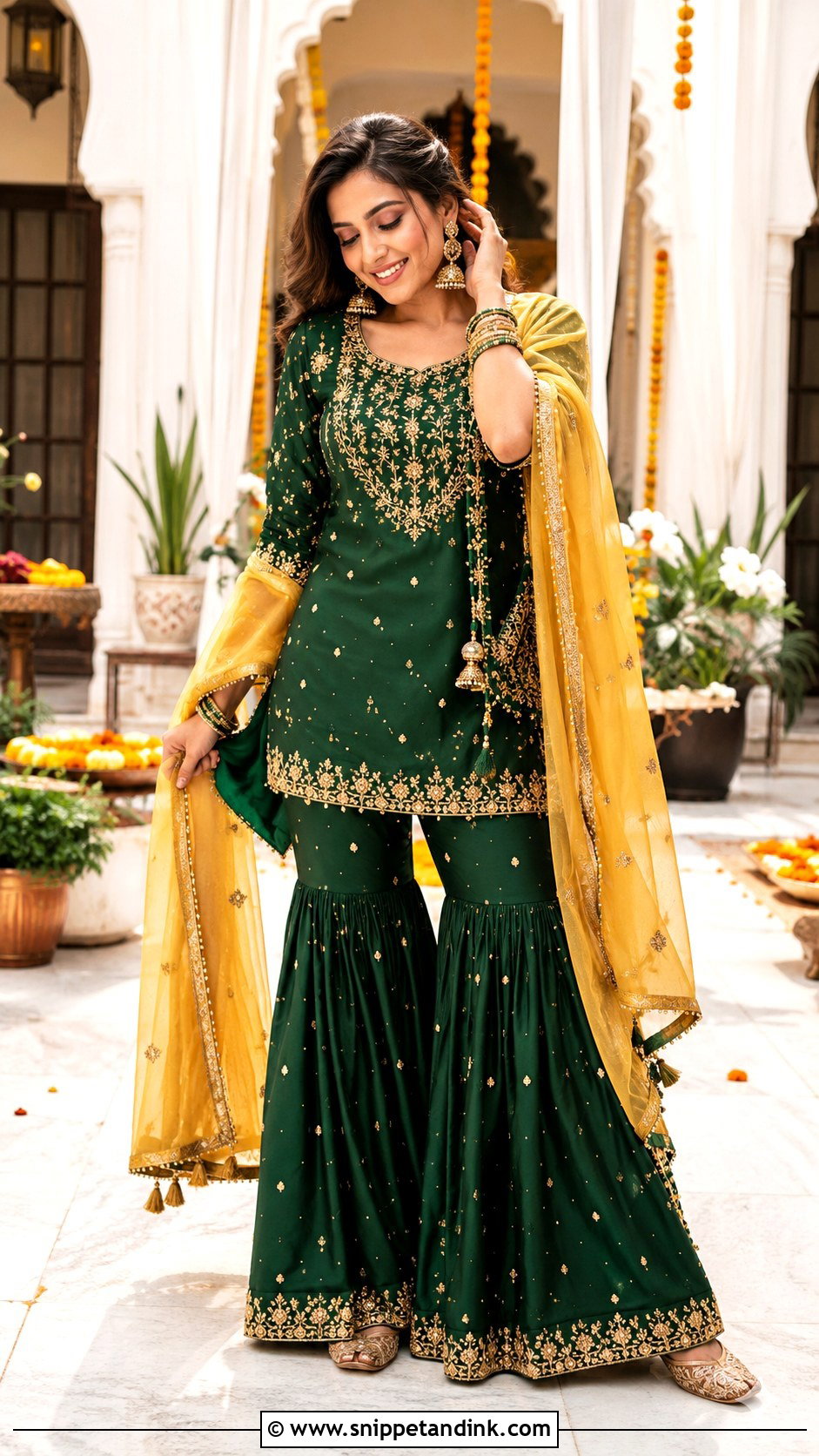 Green Mehndi Sharara Dress - Snippet and Ink - 20 Mehndi Event Dresses