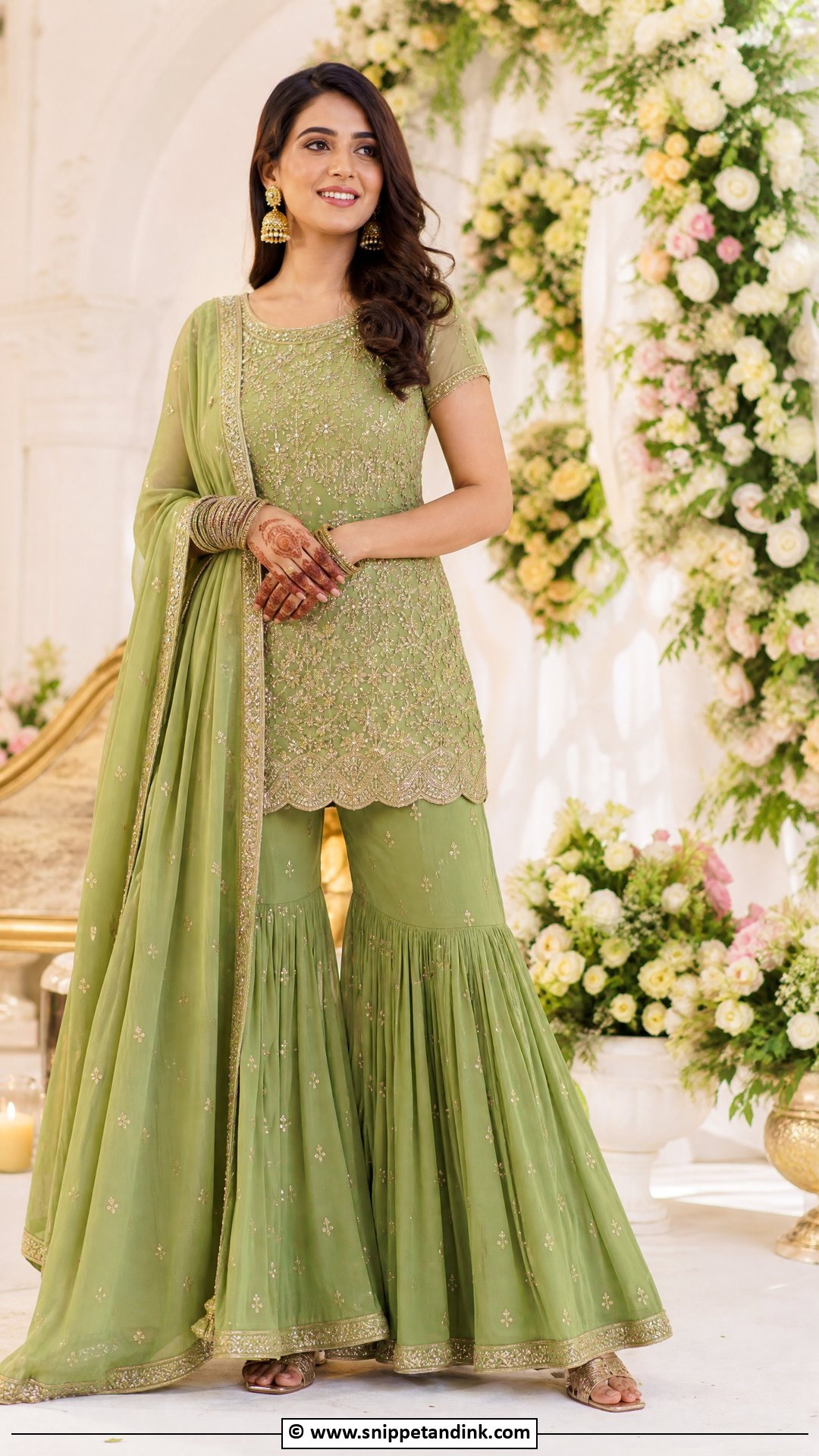 Green Mehndi Sharara Outfit - Snippet and Ink - 35 Mehndi Outfit Ideas