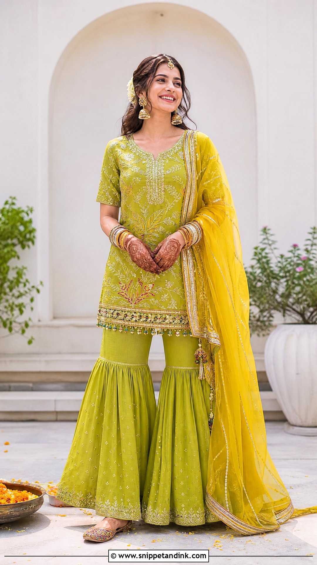 Green Mehndi Sharara Outfit - Snippet and Ink - 25 Mehndi Outfits for Bride