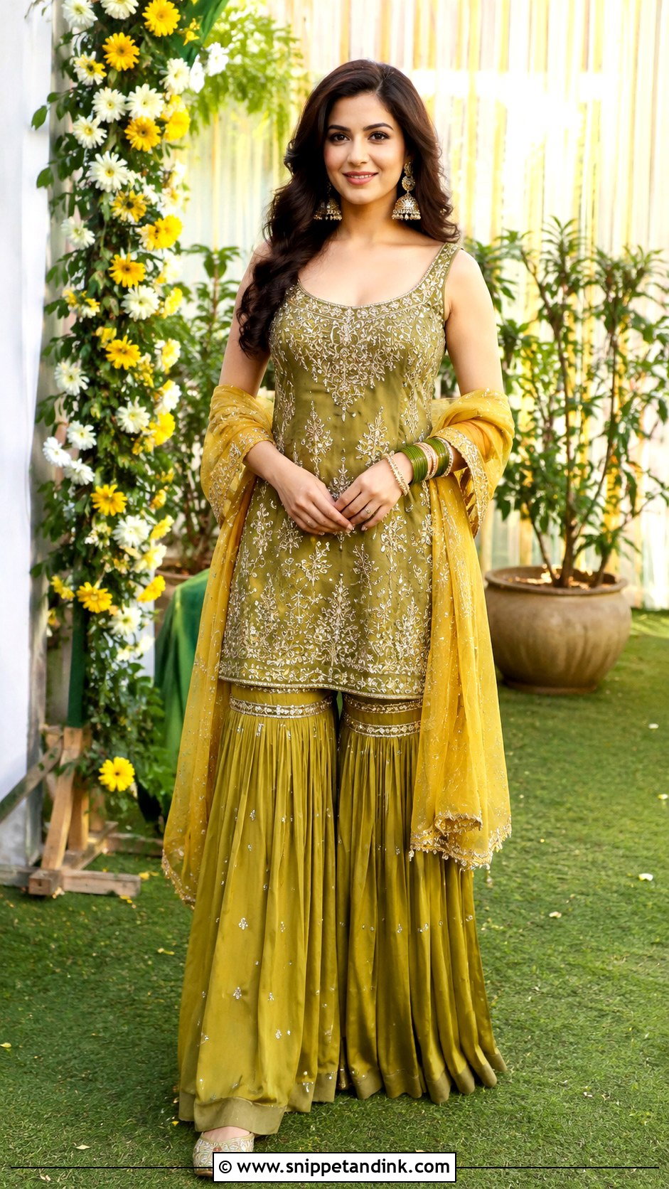 Green Mehndi Sharara Outfit - Snippet and Ink - 30 Mehndi Function Dress Outfit Ideas