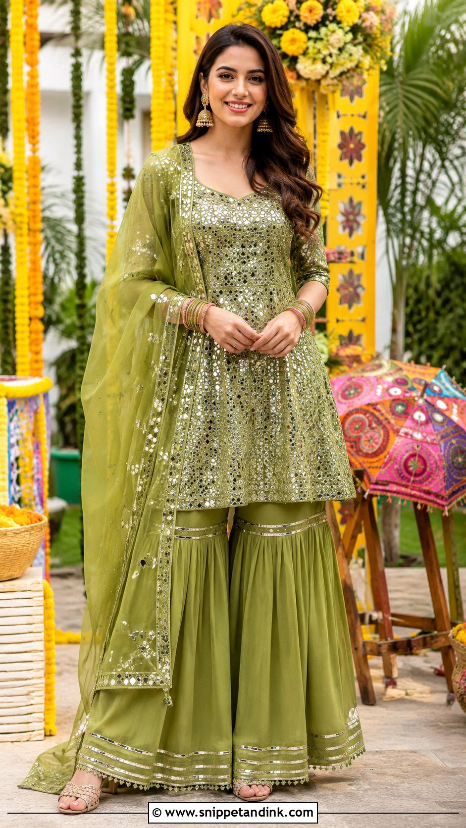 Green Mehndi Sharara Outfit - Snippet and Ink - 25 Wedding Sharara Ideas