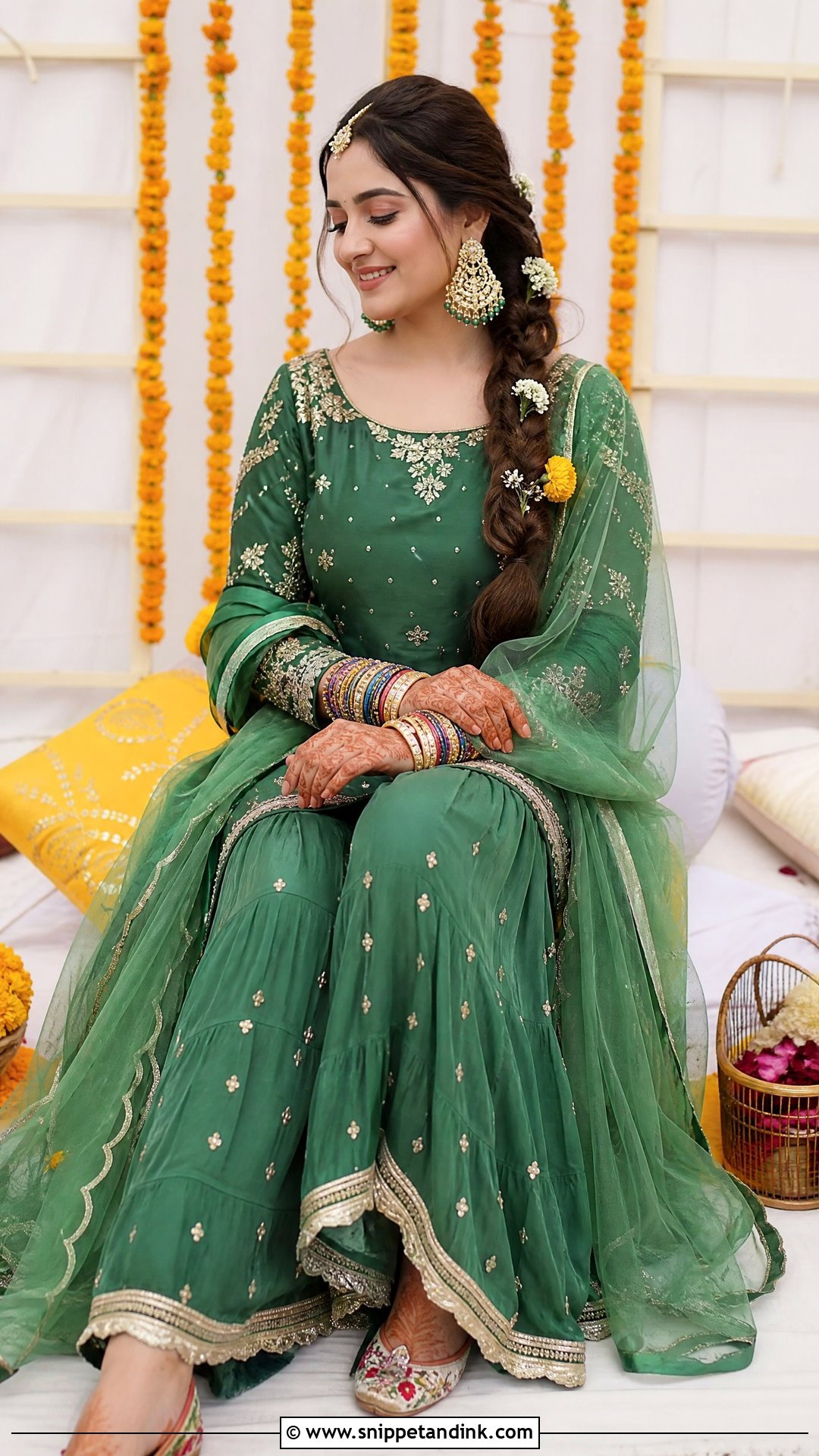 Green Mehndi Sharara Outfit - Snippet and Ink - 20 Pre Wedding Traditional Outfits