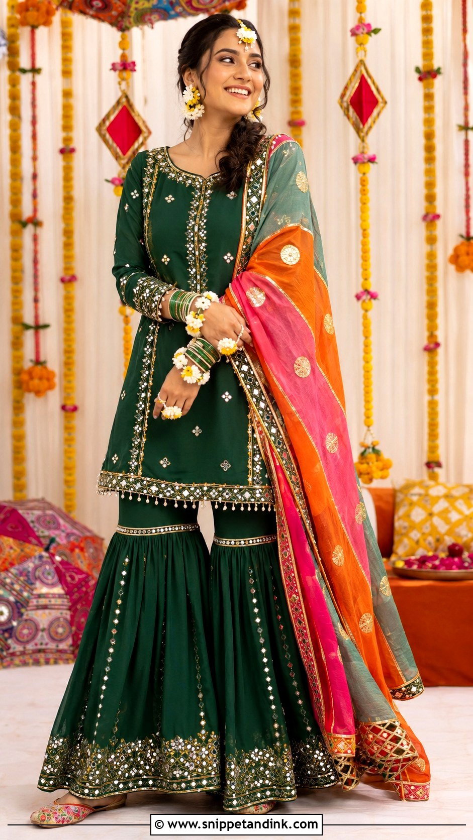 Green Mehndi Sharara Pakistan - Snippet and Ink - 25 Bridal Dresses Pakistan