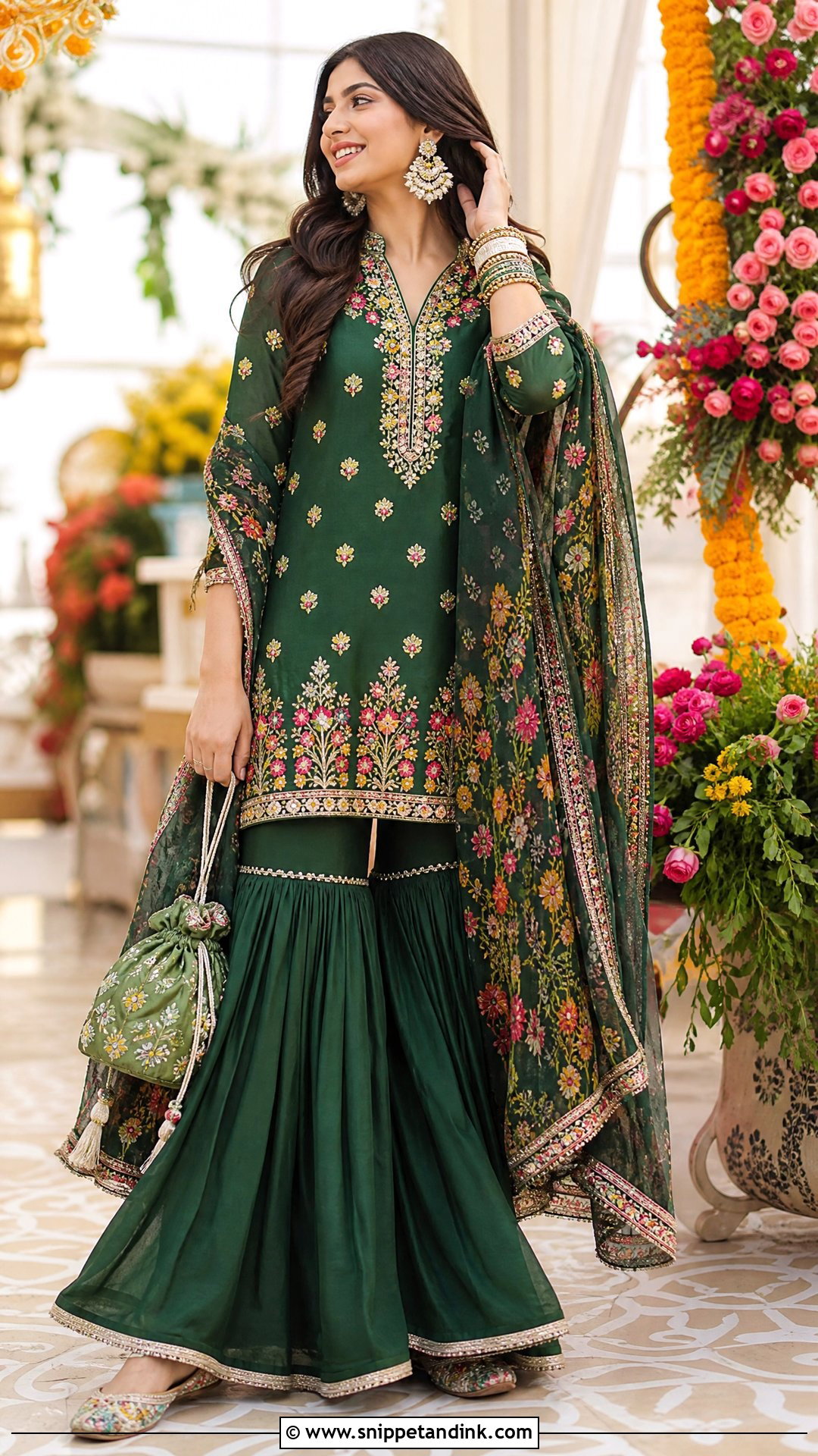 Green Mehndi Sharara Wedding Dress - Snippet and Ink - 20 Sharara Wedding Dress Ideas