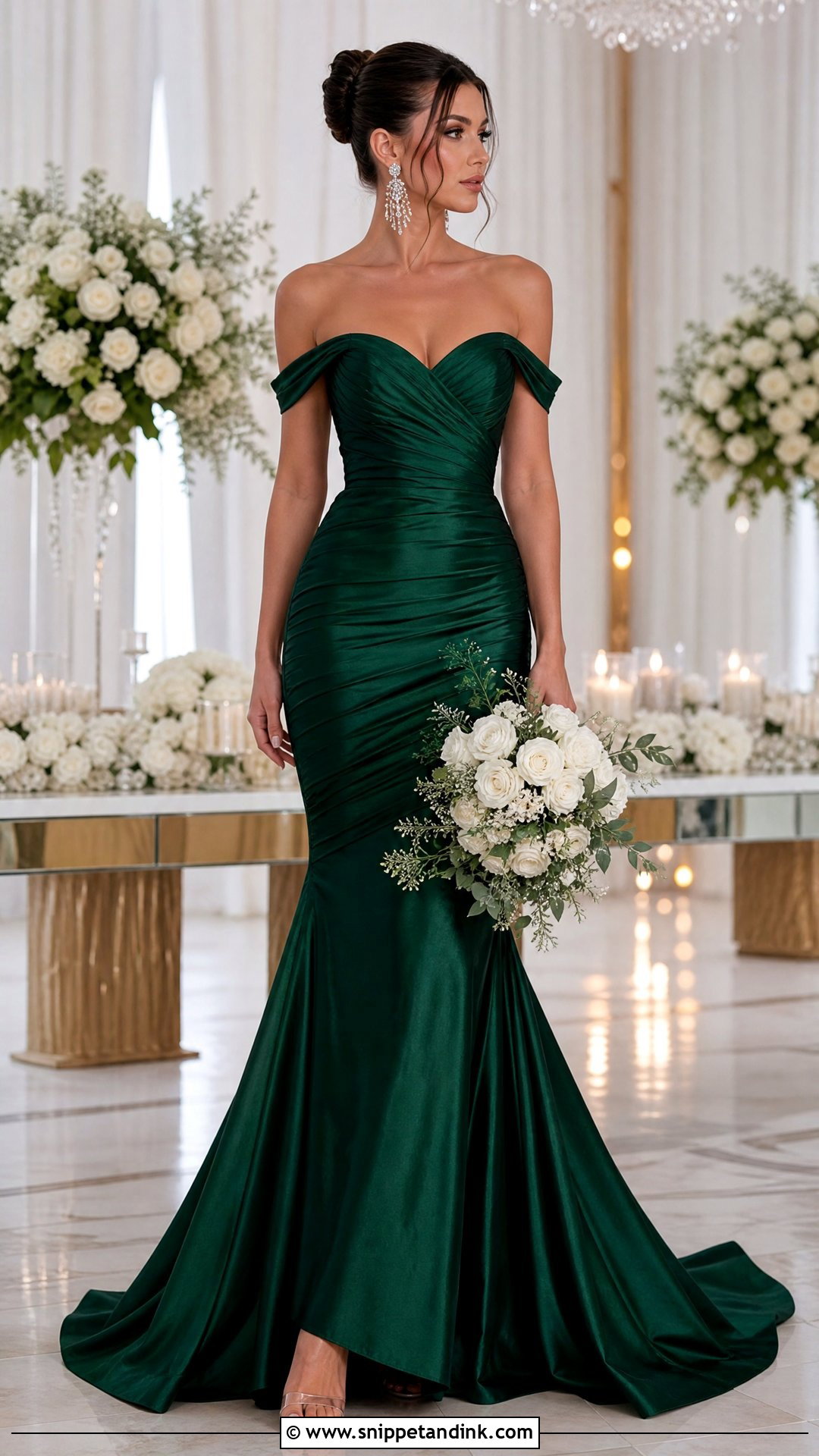 Green Mermaid Wedding Dress With Crystal Earrings - Snippet and Ink - 25 Green Wedding Dress for Bride Ideas