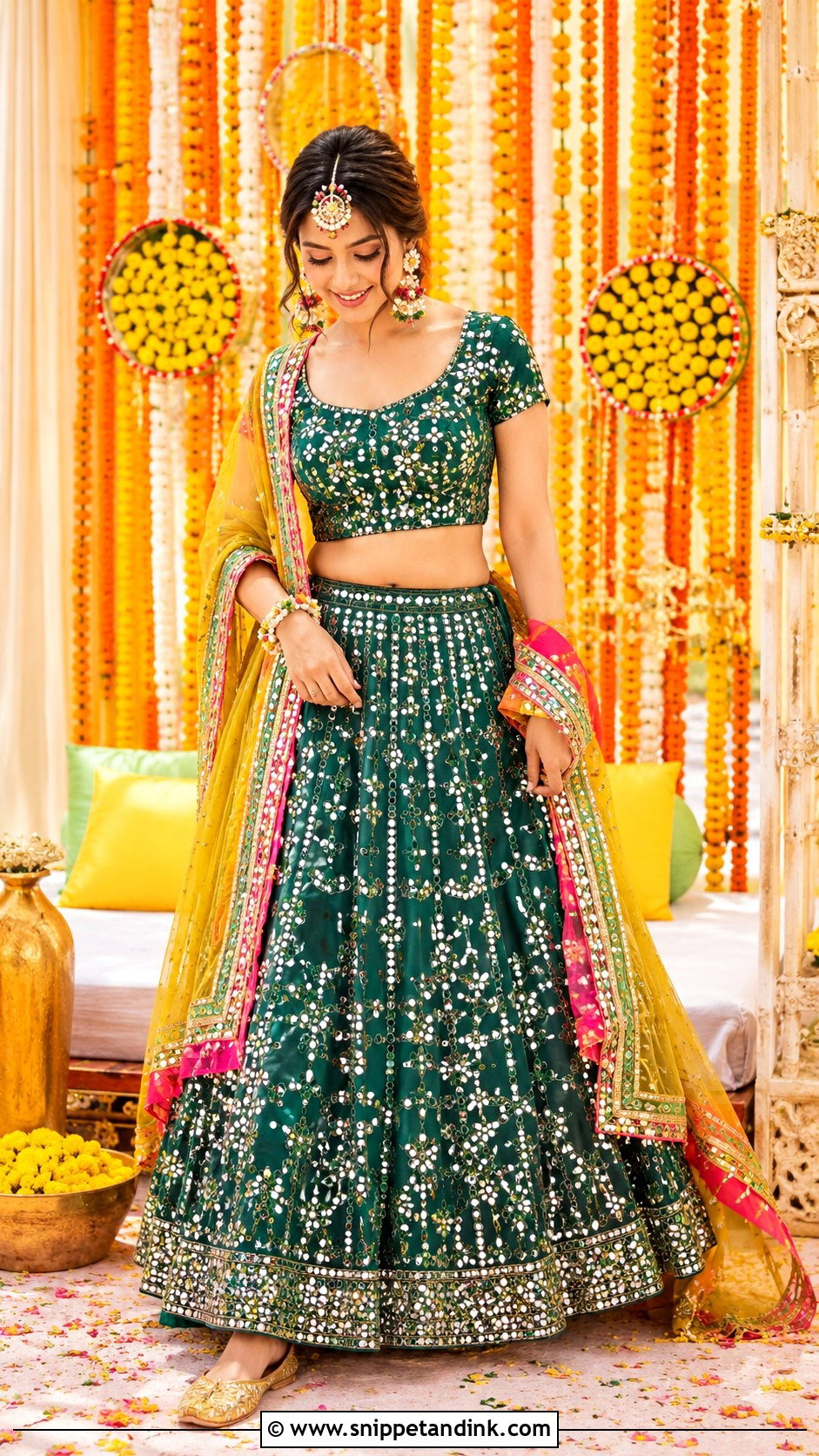 Green Mirror Work Mehndi Dress - Snippet and Ink - 20 Mehndi Dress for Bridal Ideas