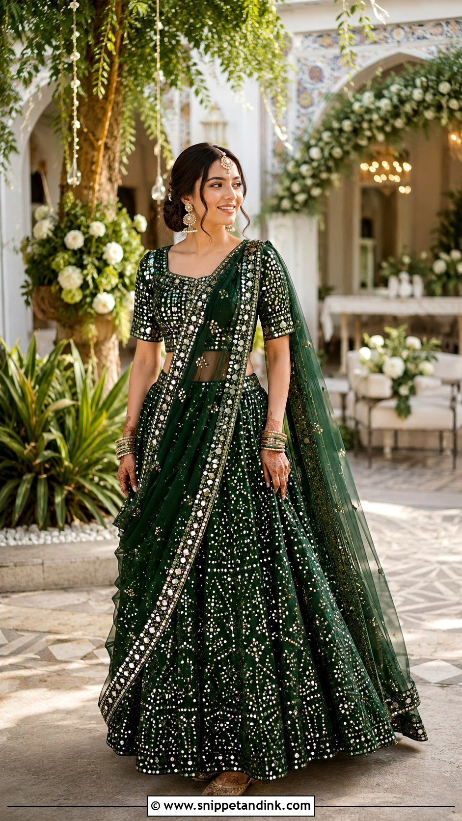 Green Mirror Work Mehndi Lehenga - Snippet and Ink - 20 Bride Mehndi Dress Ideas