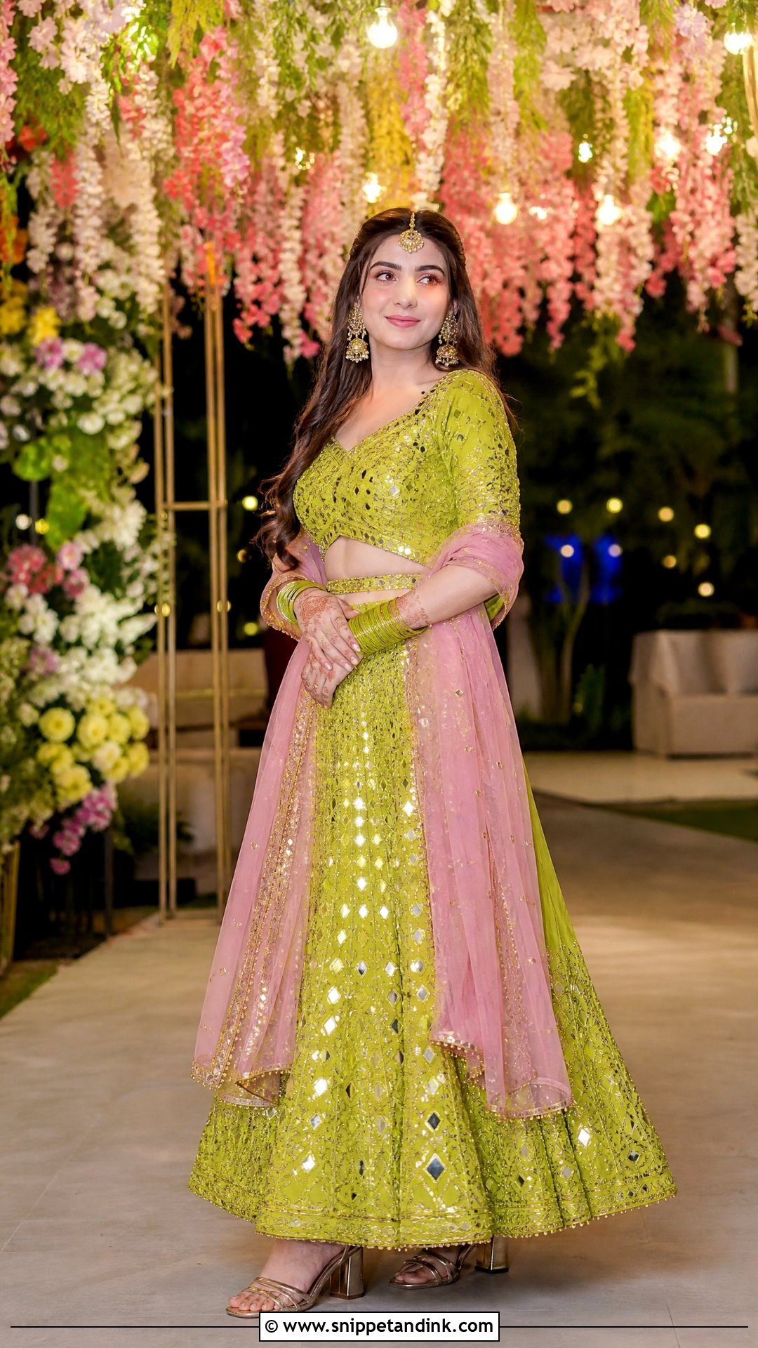 Green Mirror Work Mehndi Lehenga - Snippet and Ink - 20 Pakistani Mehndi Bridal Wear Ideas