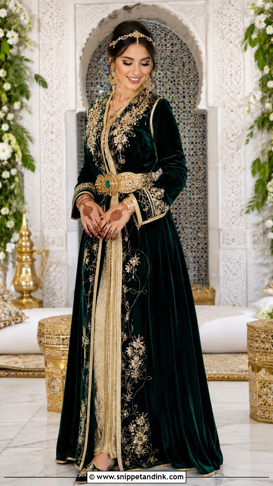 Green Moroccan Henna Caftan - Snippet and Ink - 20 Moroccan Wedding Dresses