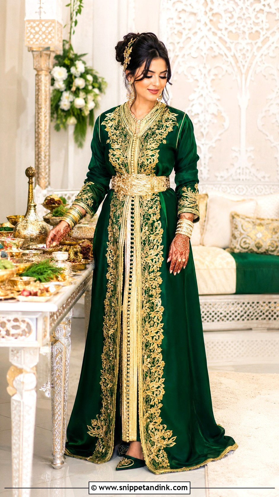 Green Moroccan Henna Ceremony Caftan - Snippet and Ink - 20 Morocco Wedding Dress Ideas