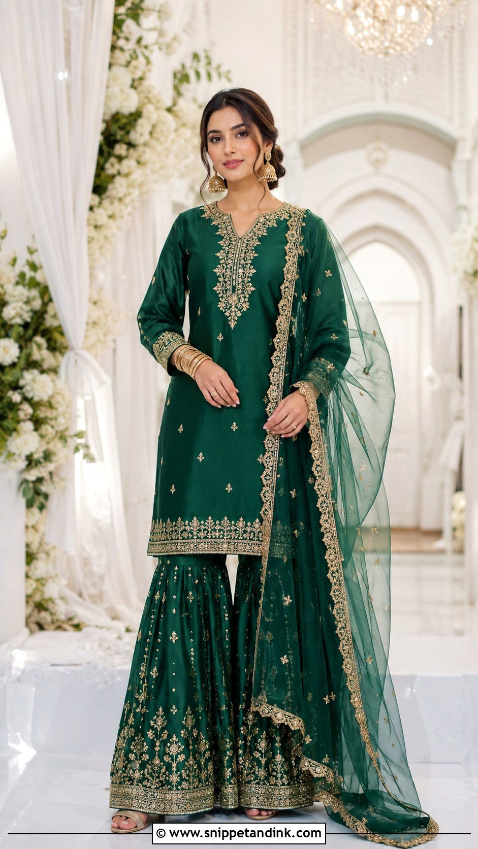 Green Nikah Sharara Dress - Snippet and Ink - 30 Indian Muslim Wedding Dresses