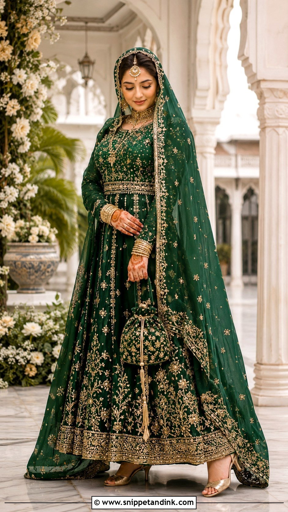 Green Nikkah Lehenga With Dupatta - Snippet and Ink - 30 Islamic Nikkah Outfit Ideas