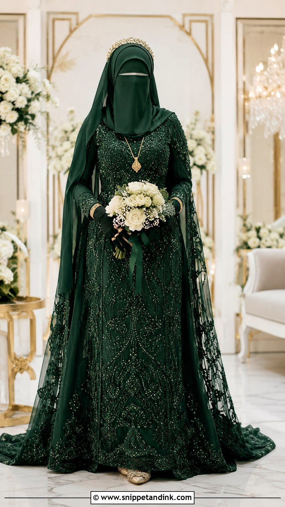 Green Niqab Bride Outfit - Snippet and Ink - 30 Niqab Bride Ideas