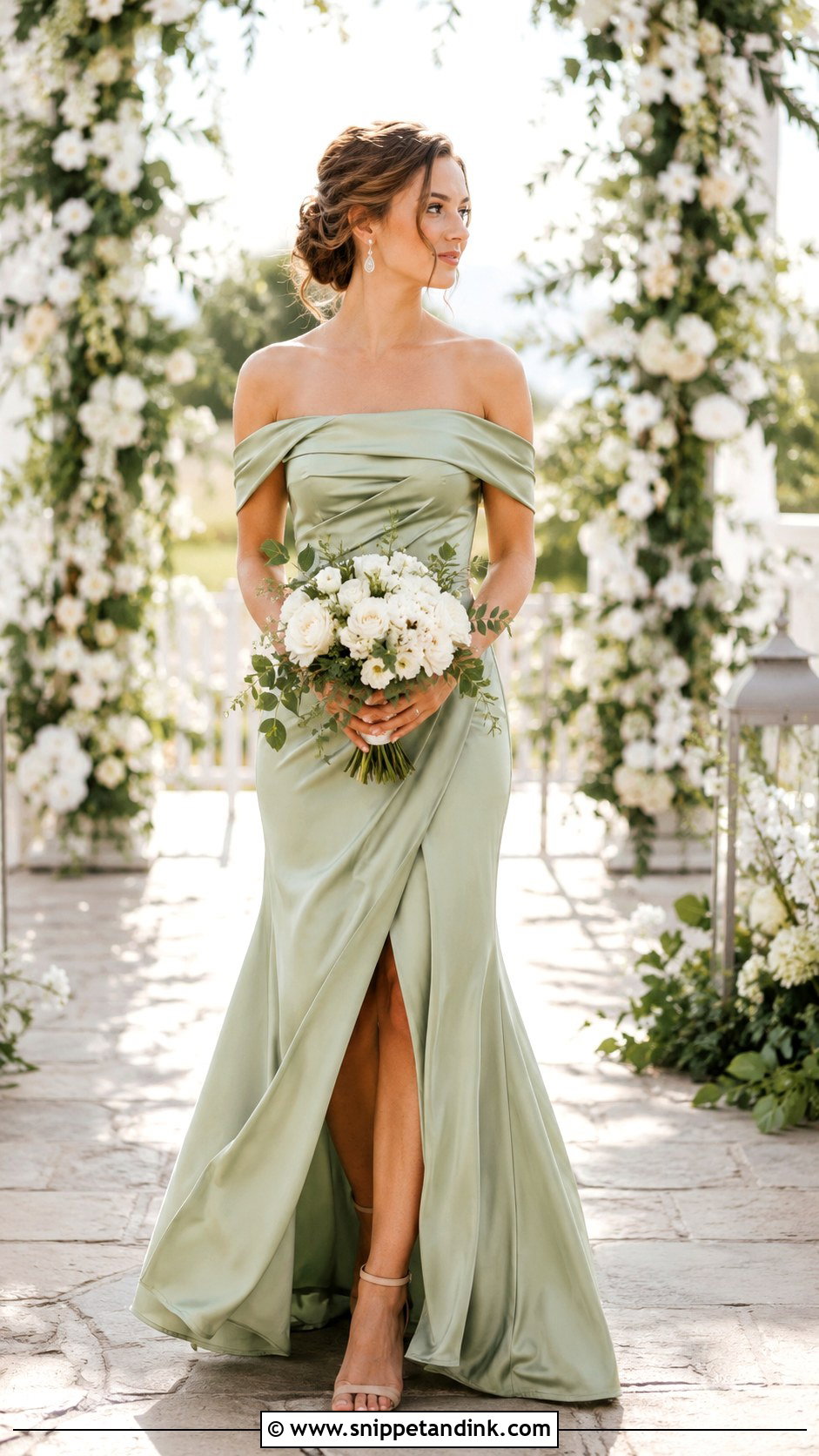 Green Off Shoulder Wedding Dress - Snippet and Ink - 25 Green Wedding Dresses