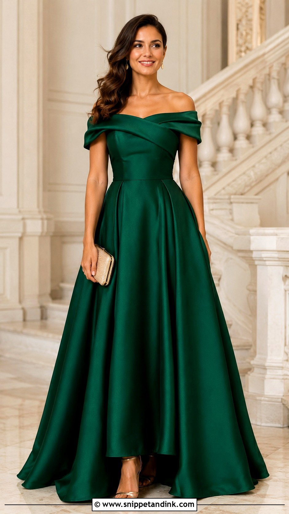 Green Off The Shoulder Ball Gown - Snippet and Ink - 20 Green Ball Gown Dress Ideas