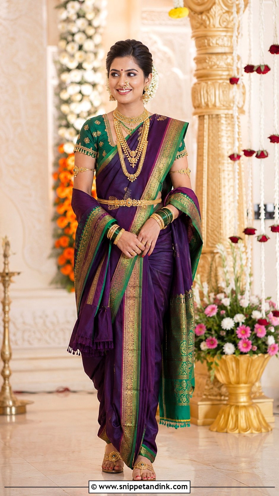 Green Paithani Nauvari Bride Look - Snippet and Ink - 20 Nauvari Bride Look Ideas