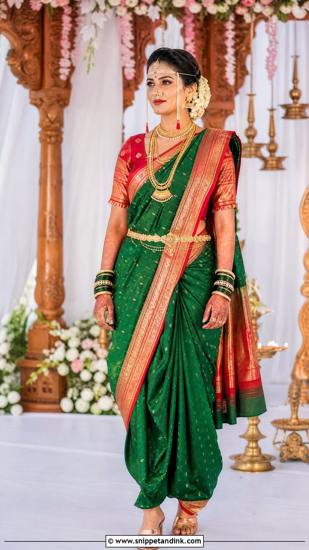 Green Paithani Nauvari Marathi Bride Look - Snippet and Ink - 20 Royal Marathi Bride Look Ideas