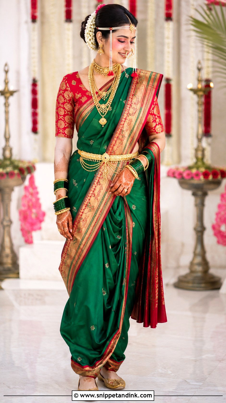 Green Paithani Nauvari Saree Look - Snippet and Ink - 25 Maharashtrian Wedding Look Ideas