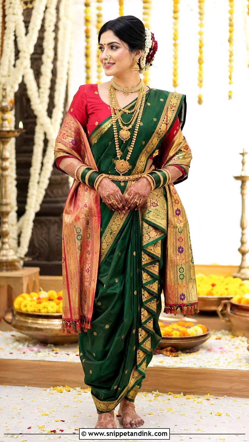 Green Paithani Navvari Bridal Look - Snippet and Ink - 30 Navvari Bridal Look Ideas