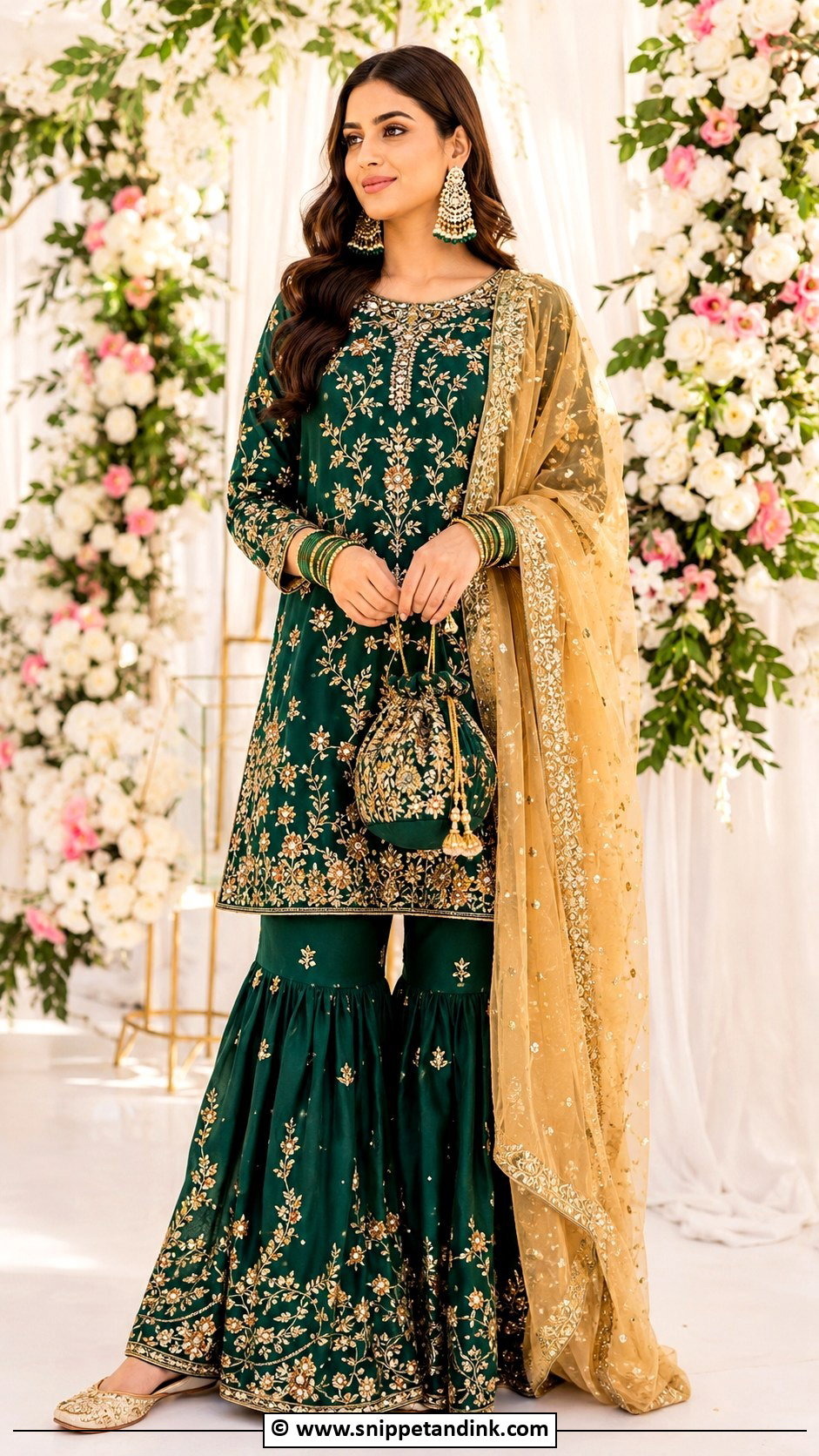 Green Pakistani Bridal Gharara - Snippet and Ink - 35 Pakistani Bridal Wear Ideas