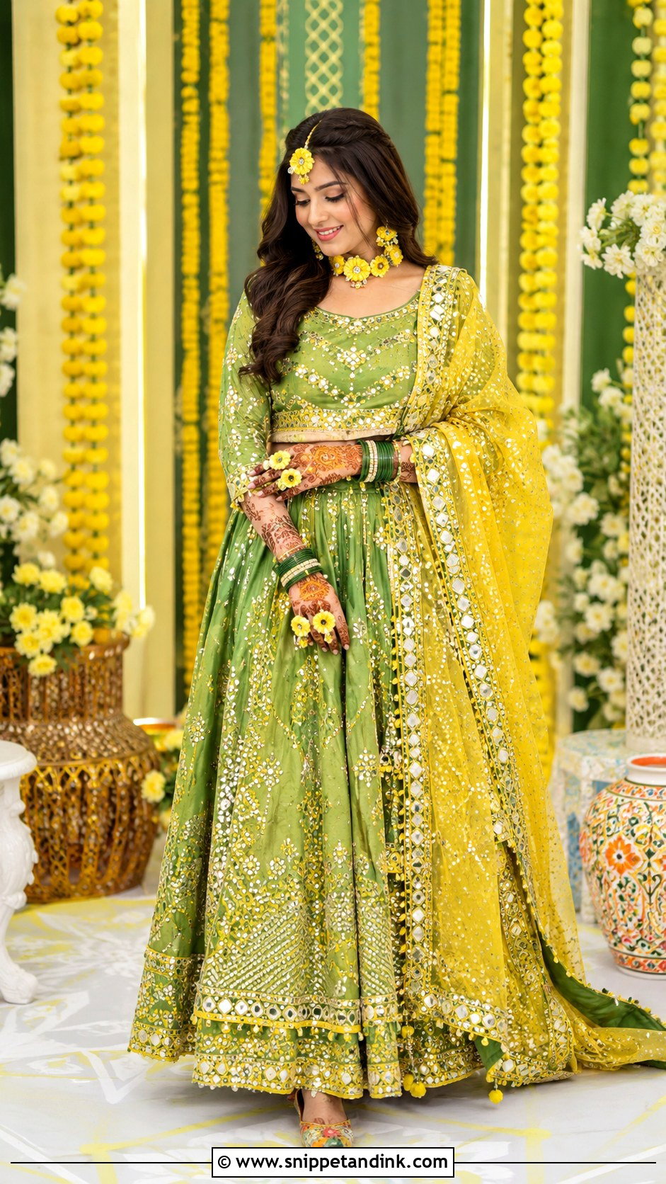 Green Pakistani Bridal Mehndi Dress - Snippet and Ink - 25 Pakistani Bridal Dress Ideas