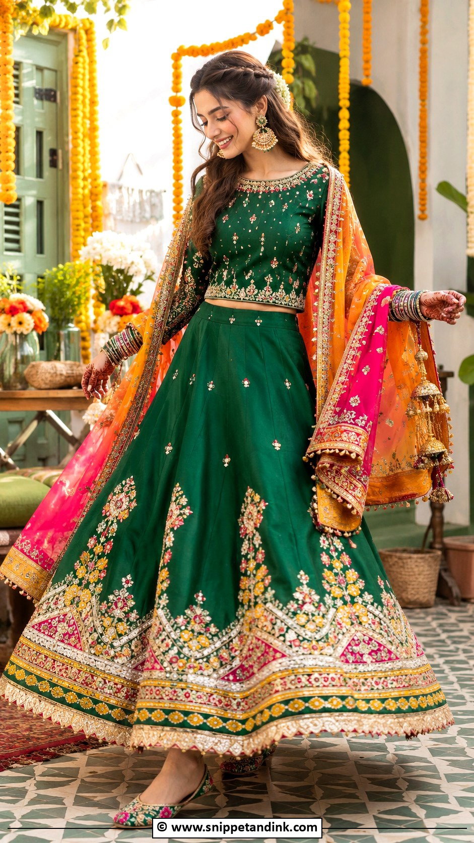 Green Pakistani Bridal Mehndi Dress - Snippet and Ink - 30 Pakistani Bridal Dresses