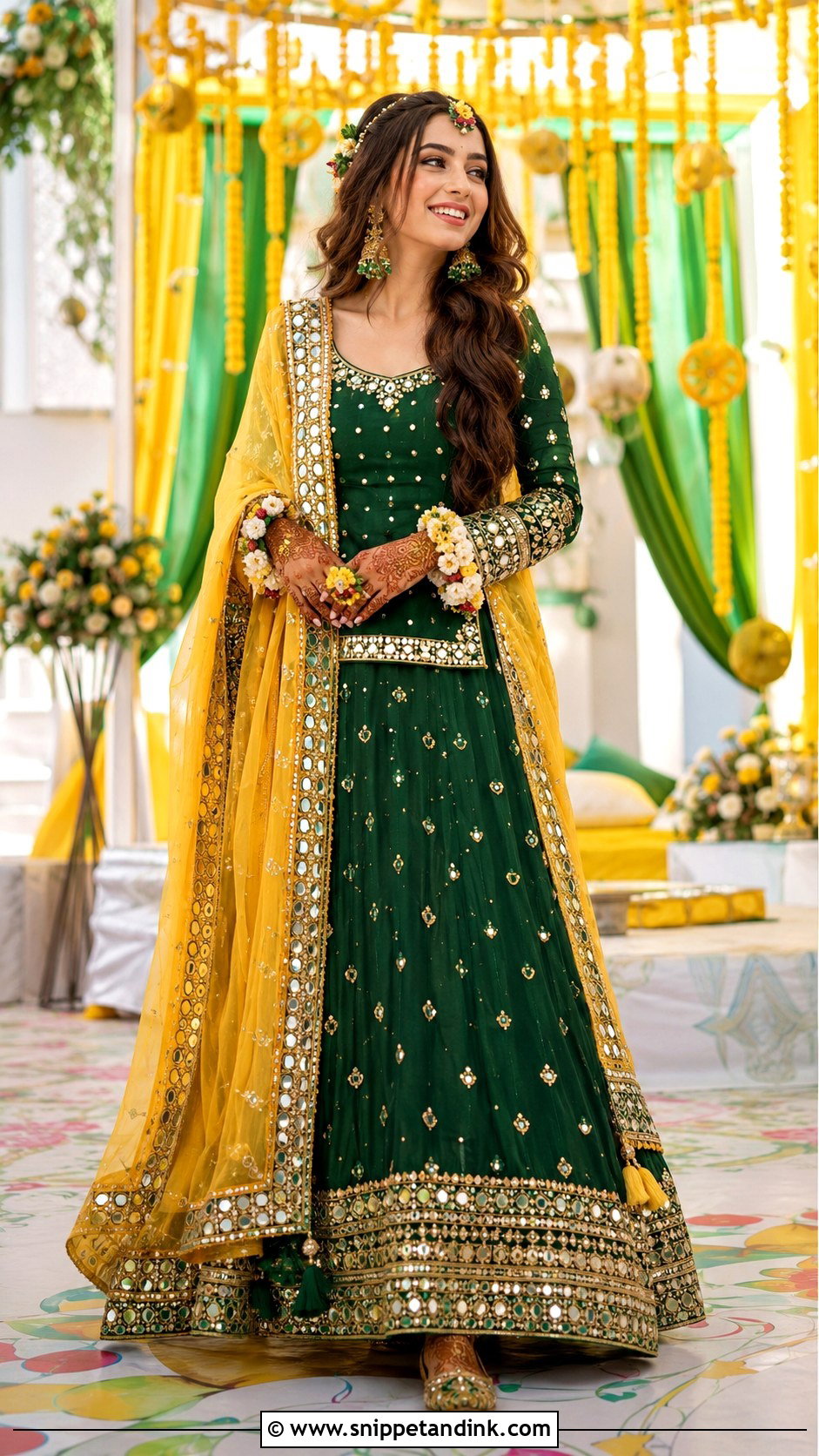 Green Pakistani Mehndi Bridal Dress - Snippet and Ink - 25 Pakistani Bride Dress Ideas