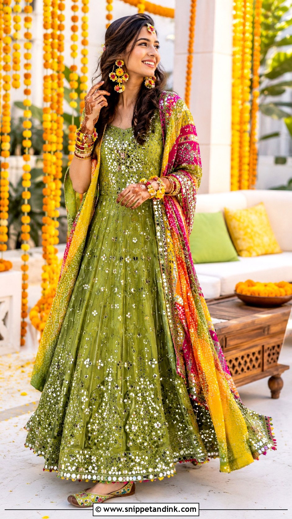 Green Pakistani Mehndi Lehenga - Snippet and Ink - 30 Pakistani Wedding Outfits Bride