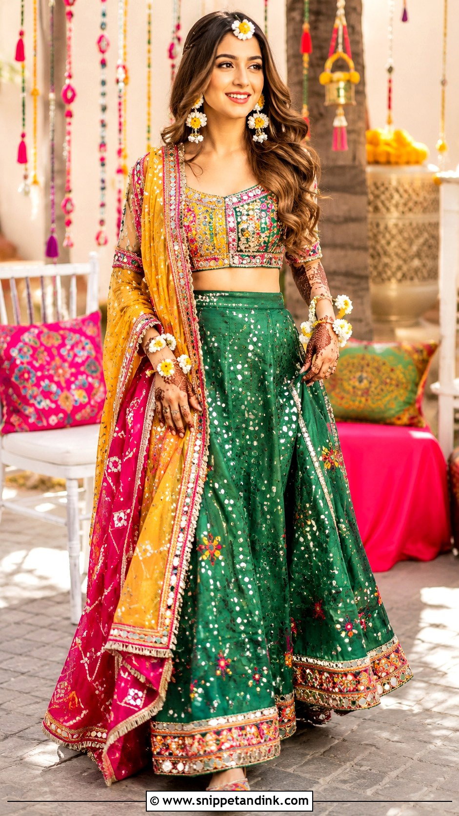 Green Pakistani Mehndi Lehenga - Snippet and Ink - 30 Pakistani Brides Ideas