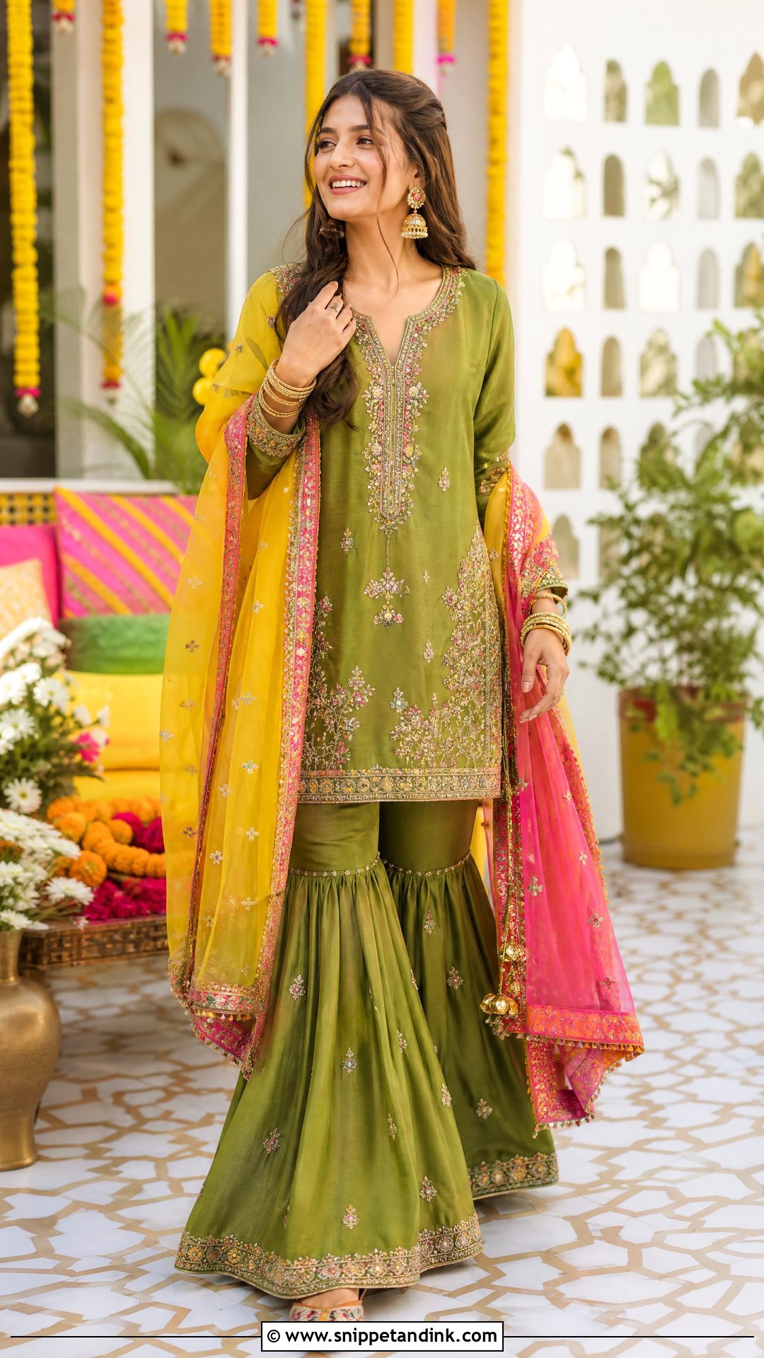 Green Pakistani Mehndi Sharara - Snippet and Ink - 25 Pakistani Wedding Dresses Ideas