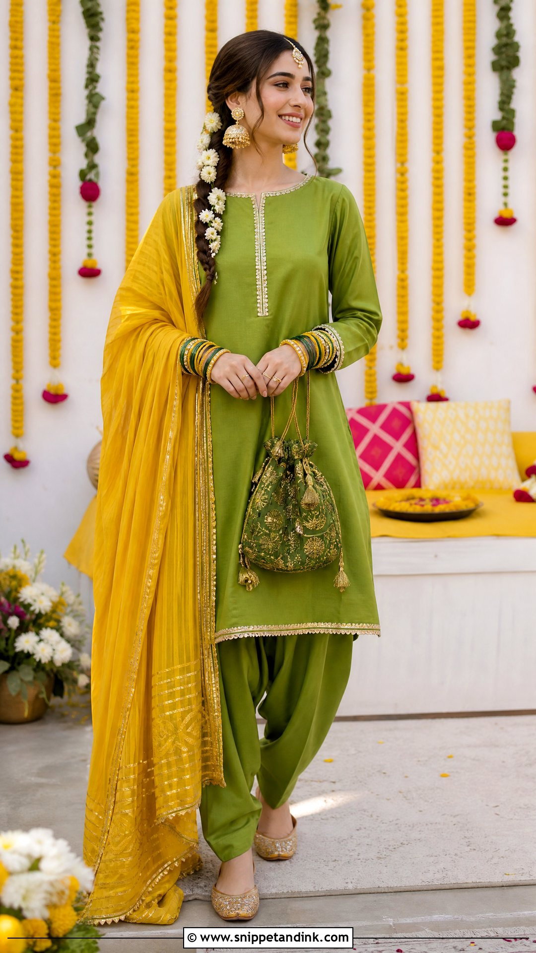 Green Pakistani Wedding Shalwar Kameez With Gota - Snippet and Ink - 25 Simple Pakistani Wedding Dress Ideas