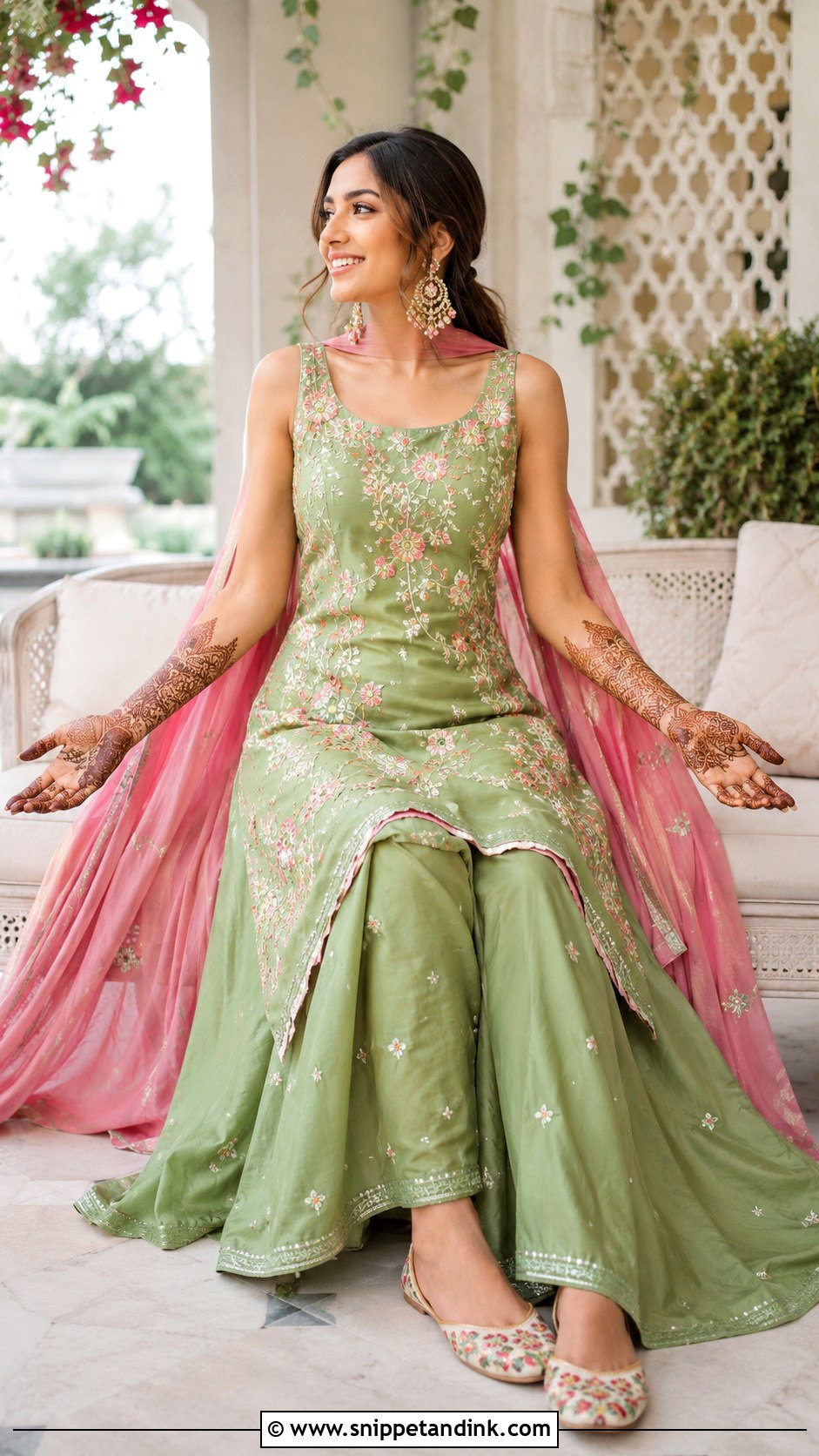 Green Palazzo Kurta Set for Mehendi - Snippet and Ink - 20 Haldi Mehendi Outfit for Bride Ideas