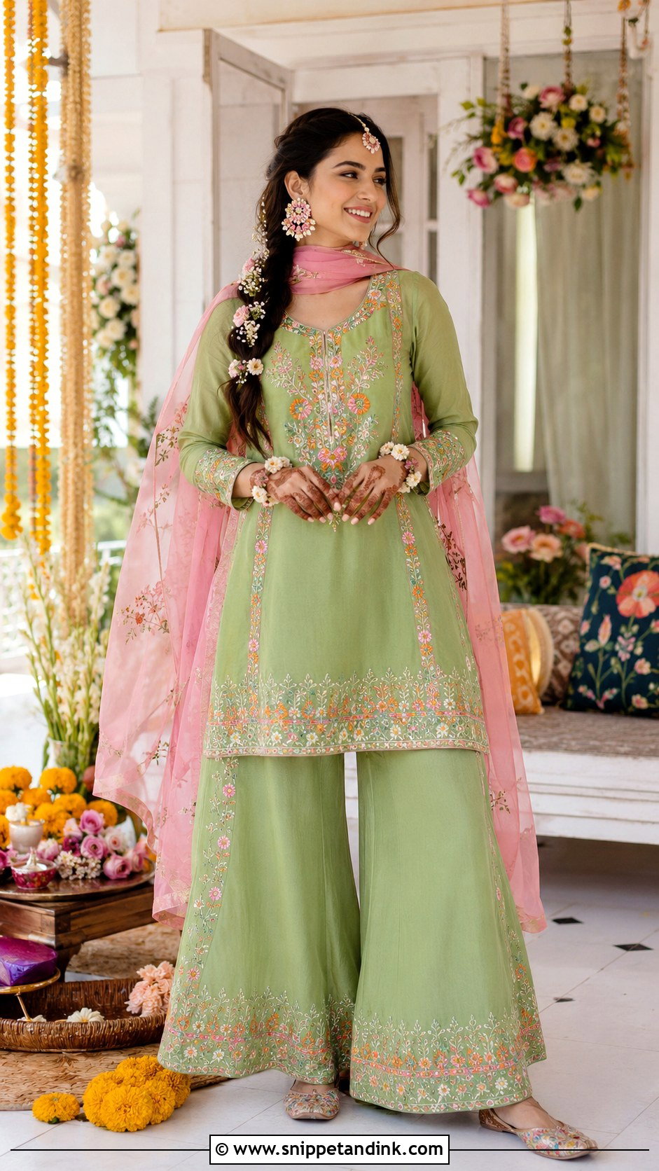 Green Palazzo Suit Mehandi Night Dress - Snippet and Ink - 20 Mehandi Night Dress for Bride Ideas