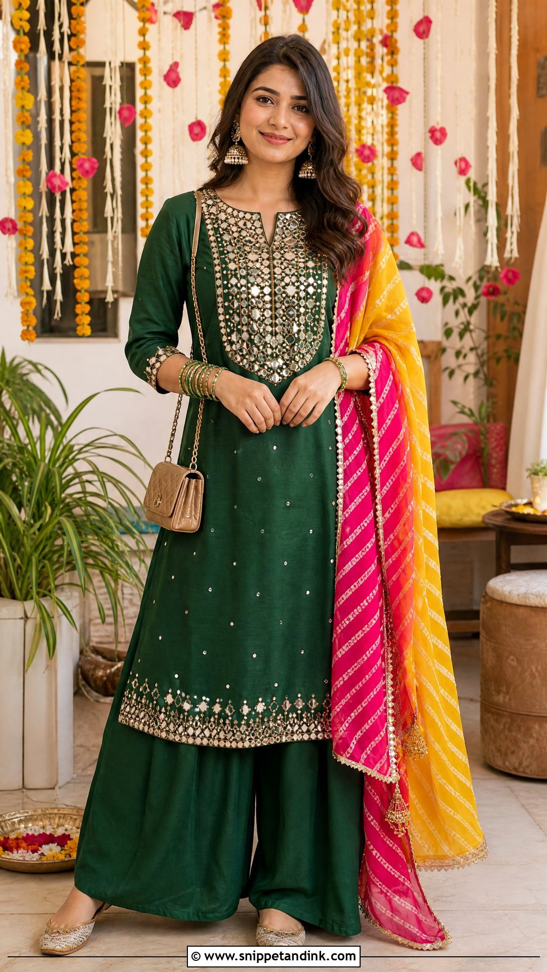Green Palazzo Suit for Mehndi - Snippet and Ink - 25 Dresses for Mehndi Function
