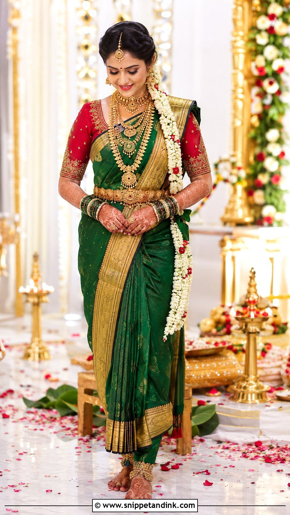 Green Pattu Saree Telugu Bride - Snippet and Ink - 25 Traditional Telugu Bride Ideas