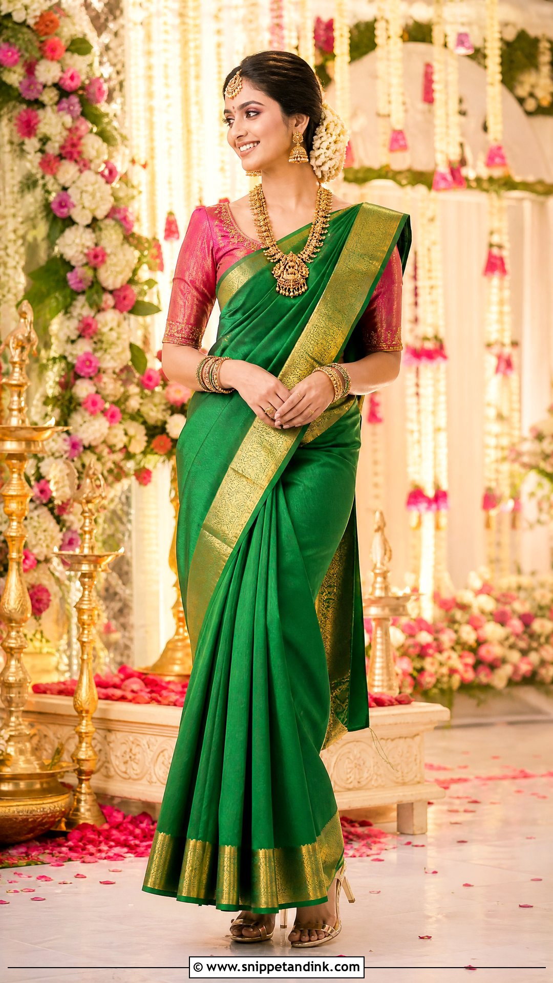 Green Pattu Saree Wedding Outfit - Snippet and Ink - 25 South Indian Wedding Outfits