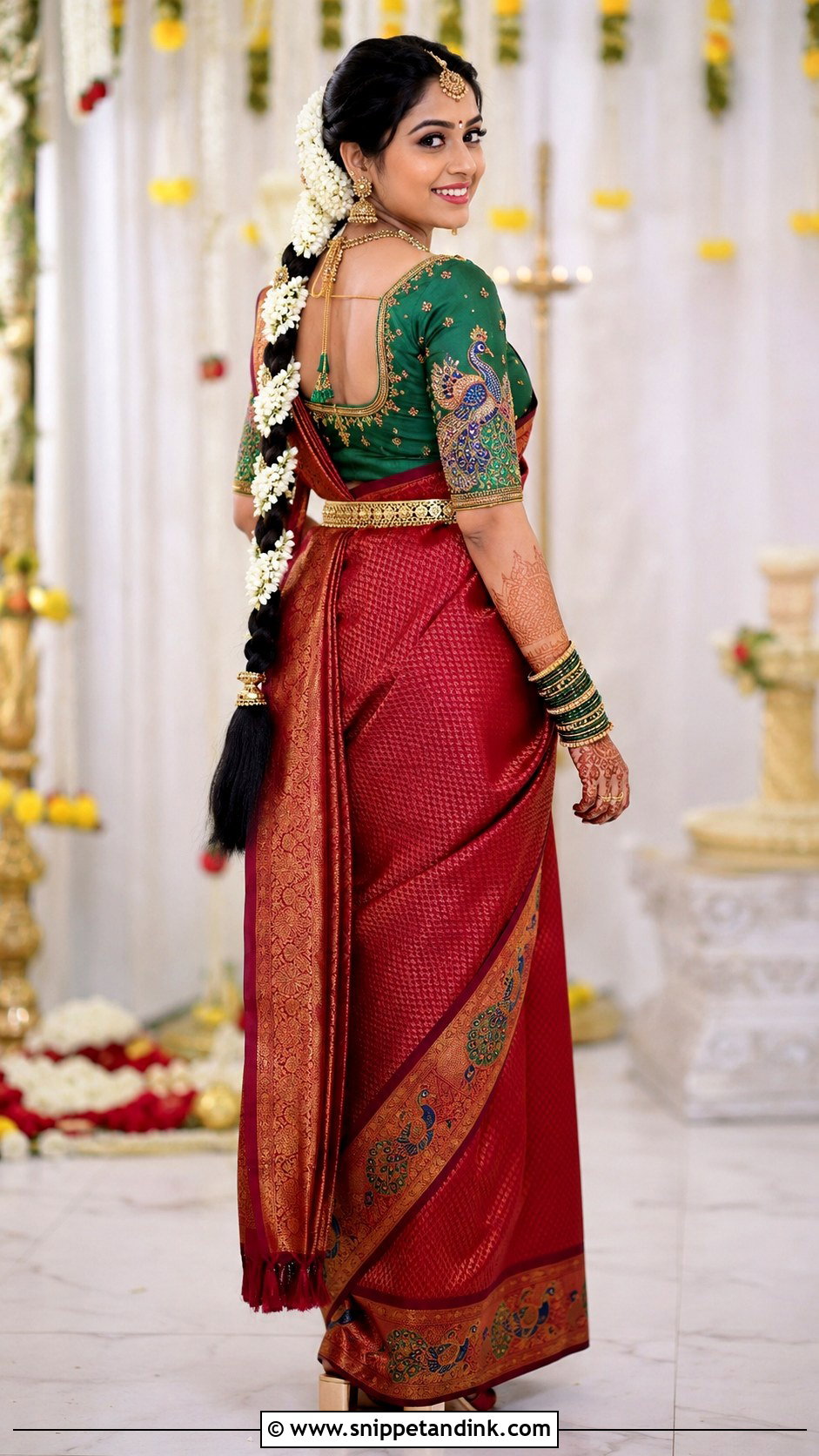 Green Peacock Maggam Work Blouse With Pattu Saree - Snippet and Ink - 20 Maggam Work Blouse Designs Bridal Indian Weddings