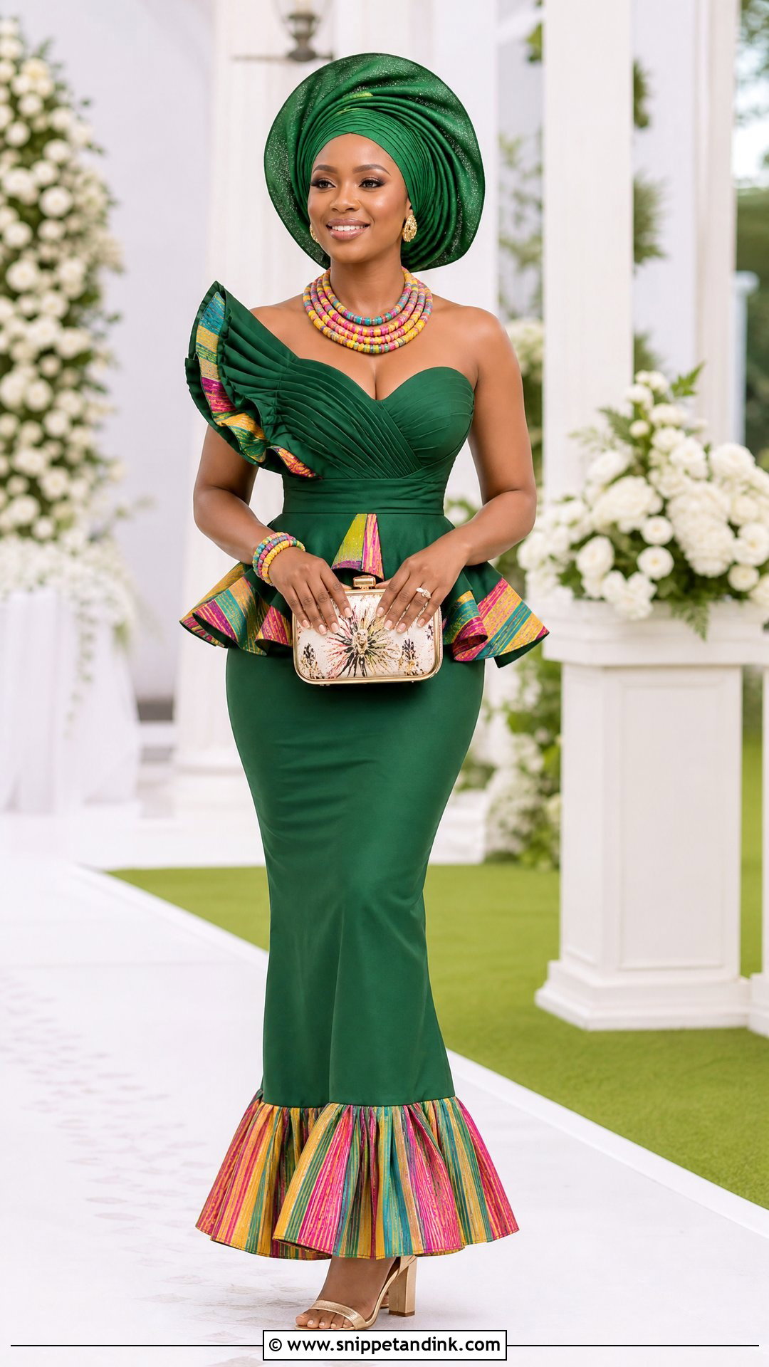 Green Pedi Wedding Dress With Matching Headwrap - Snippet and Ink - 20 Traditional Pedi Wedding Dresses