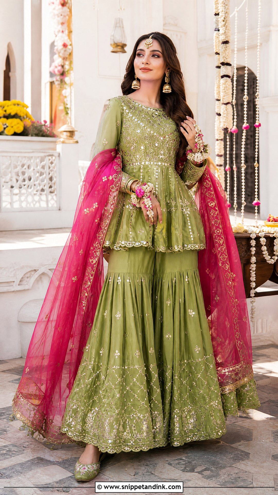 Green Peplum Mehndi Bridal Sharara - Snippet and Ink - 20 Pakistani Mehndi Bridal Wear Ideas