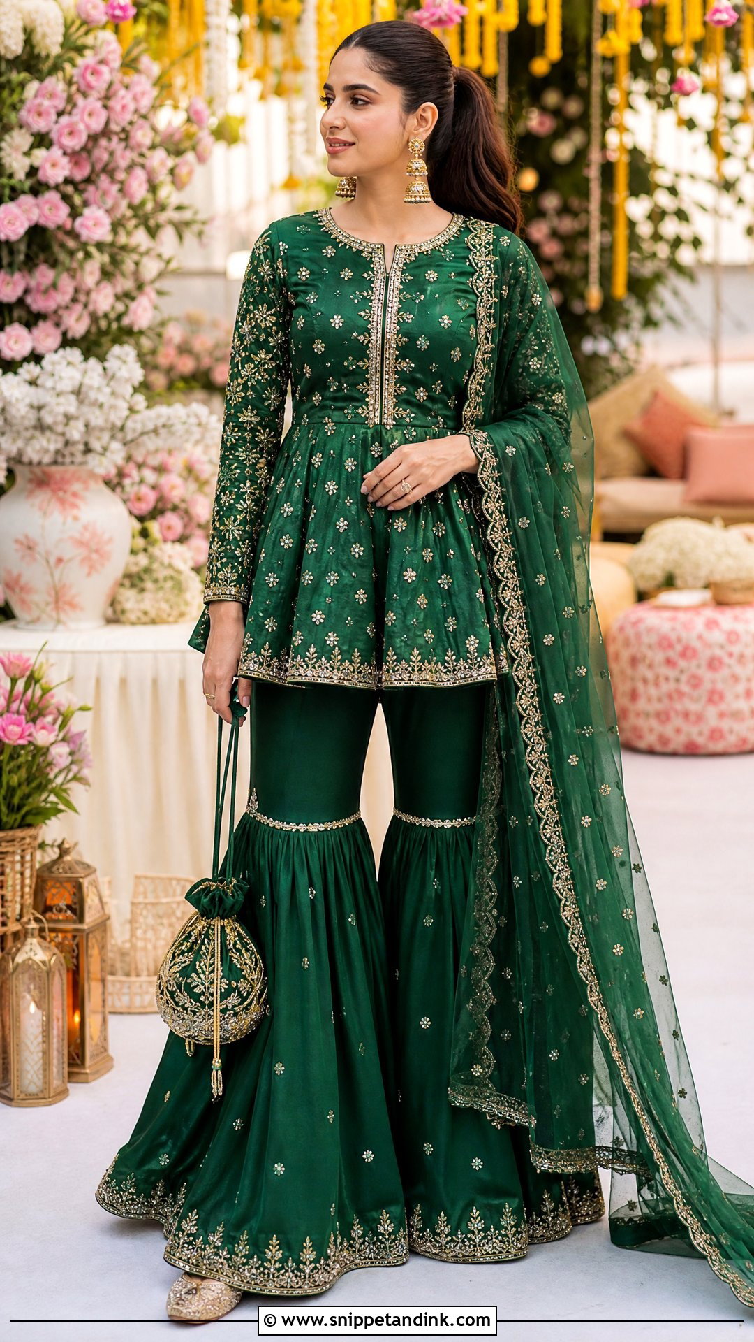 Green Peplum Sharara Mehendi Outfit - Snippet and Ink - 25 Haldi Mehendi Outfit Ideas