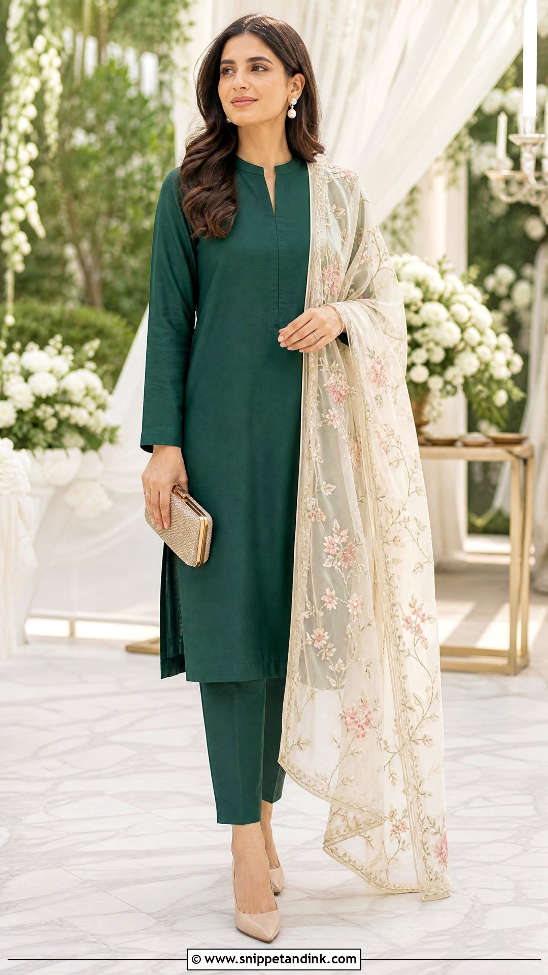 Green Plain Suit With Embroidered Organza Dupatta - Snippet and Ink - 20 Plane Suit with Heavy Dupatta Ideas