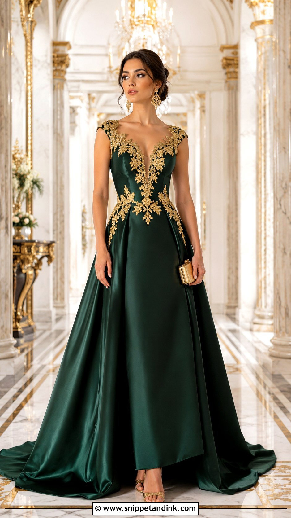 Green Princess Gown With Gold Embroidery - Snippet and Ink - 20 Green Princess Gown Ideas