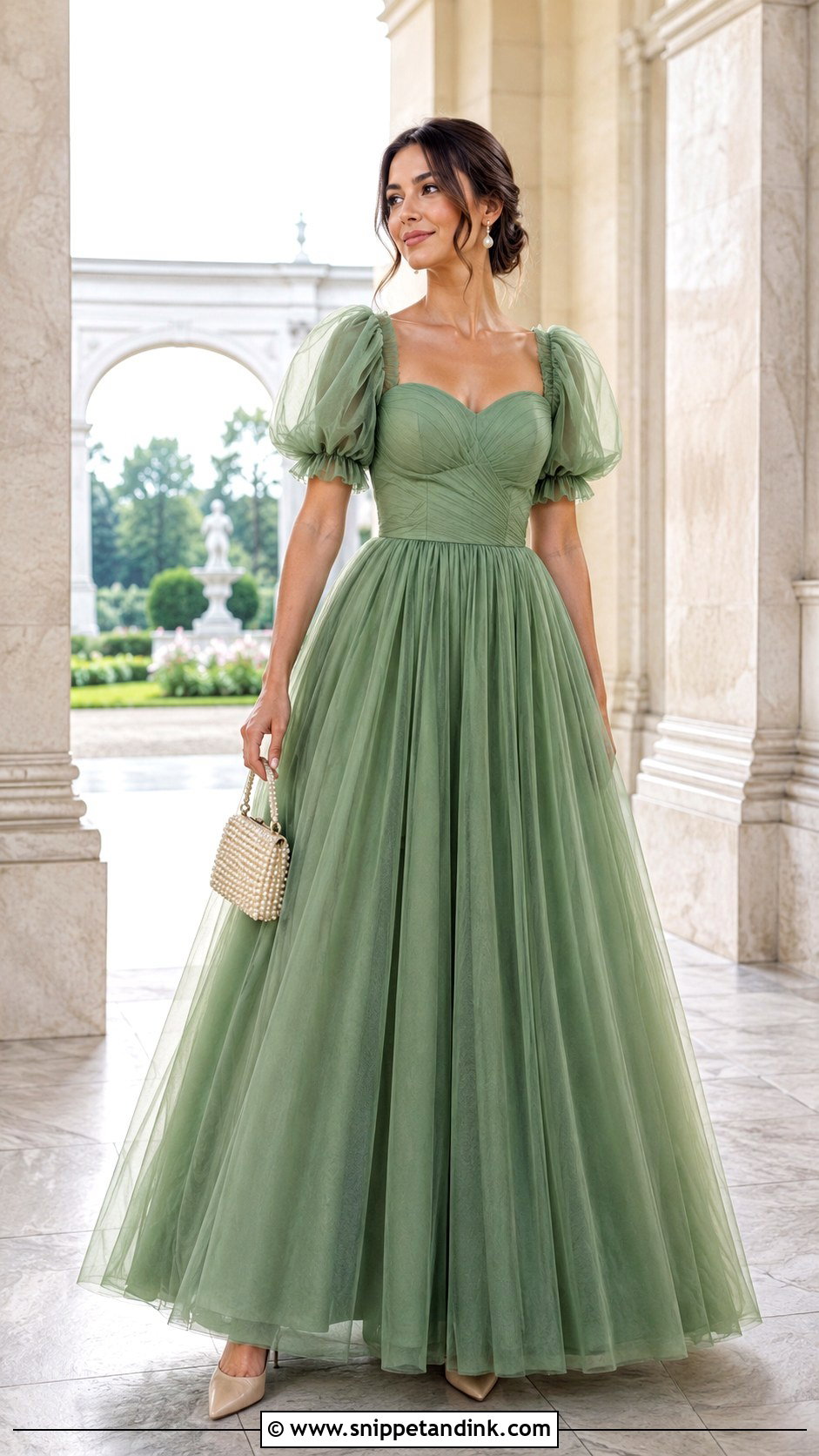 Green Puff Sleeve Princess Gown - Snippet and Ink - 20 Green Princess Gown Ideas