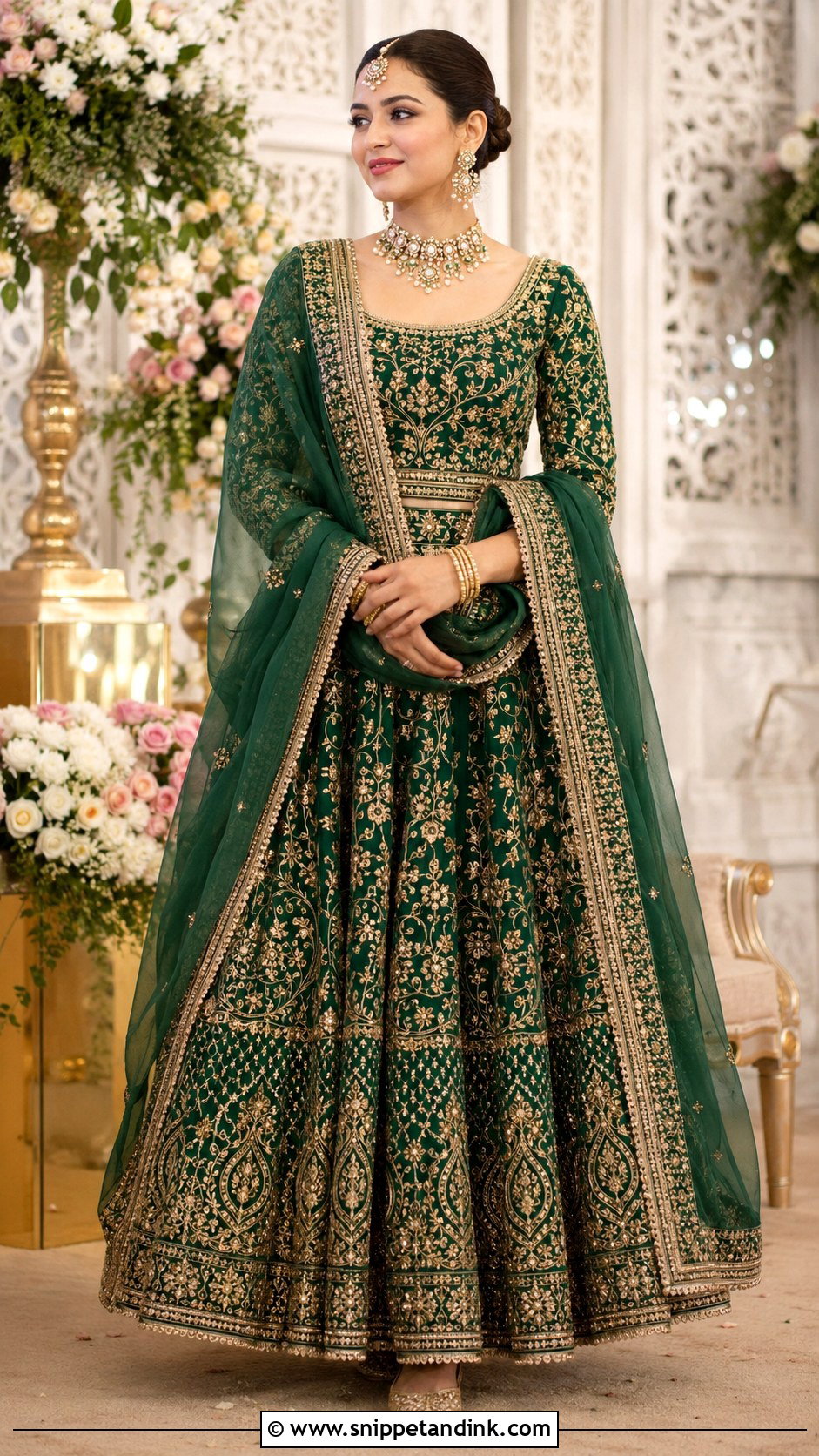Green Punjabi Wedding Lengha With Polki Set - Snippet and Ink - 25 Punjabi Wedding Lengha Ideas