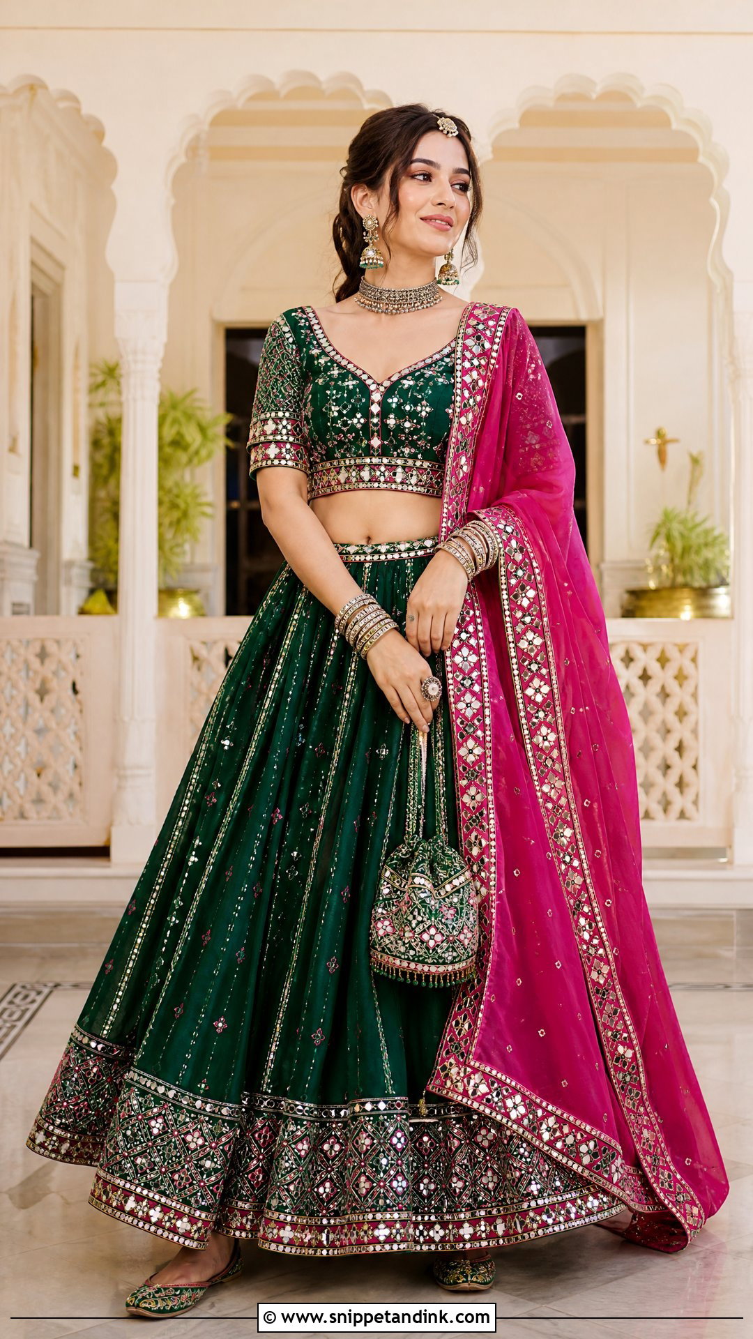 Green Rajasthani Mirror Work Lehenga - Snippet and Ink - 20 Rajasthani Lengha Ideas