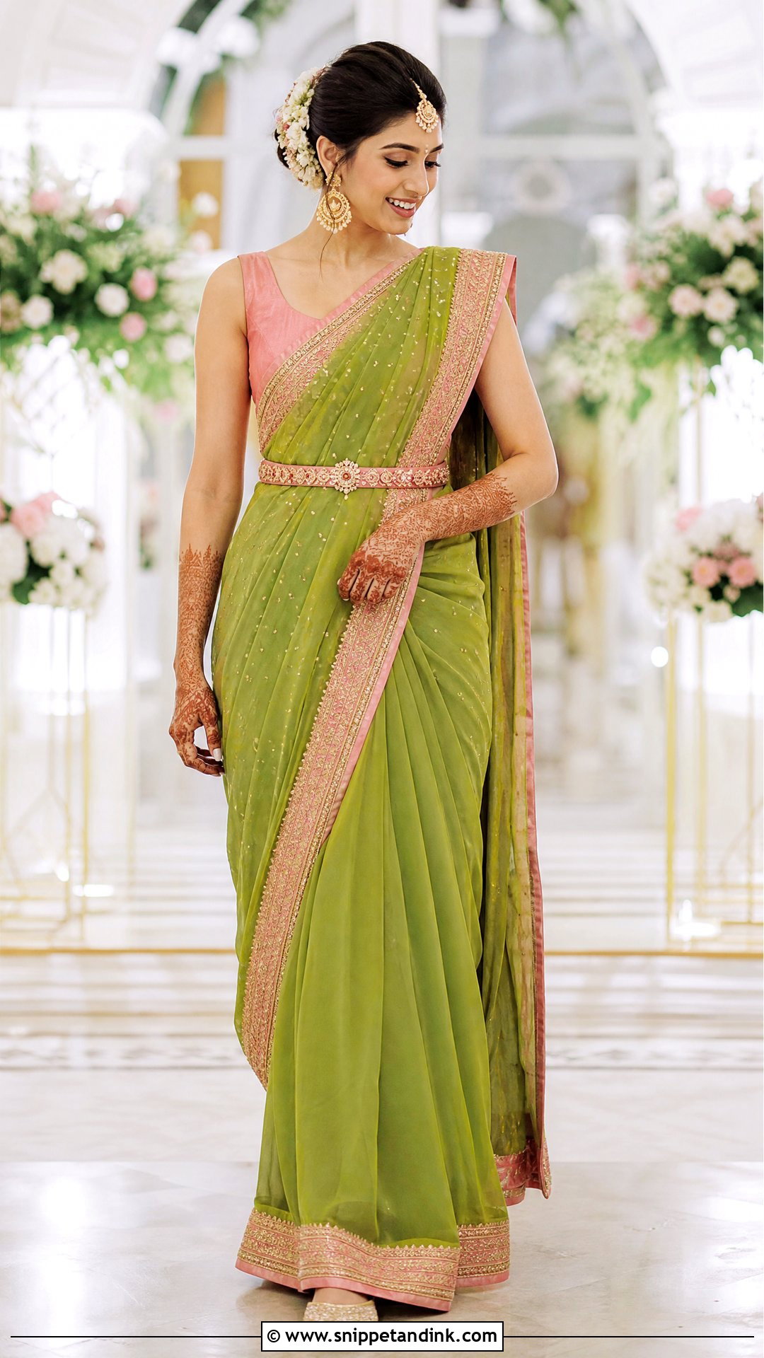 Green Saree Bridal Mehndi Outfit - Snippet and Ink - 20 Simple Bridal Mehndi Outfit Ideas