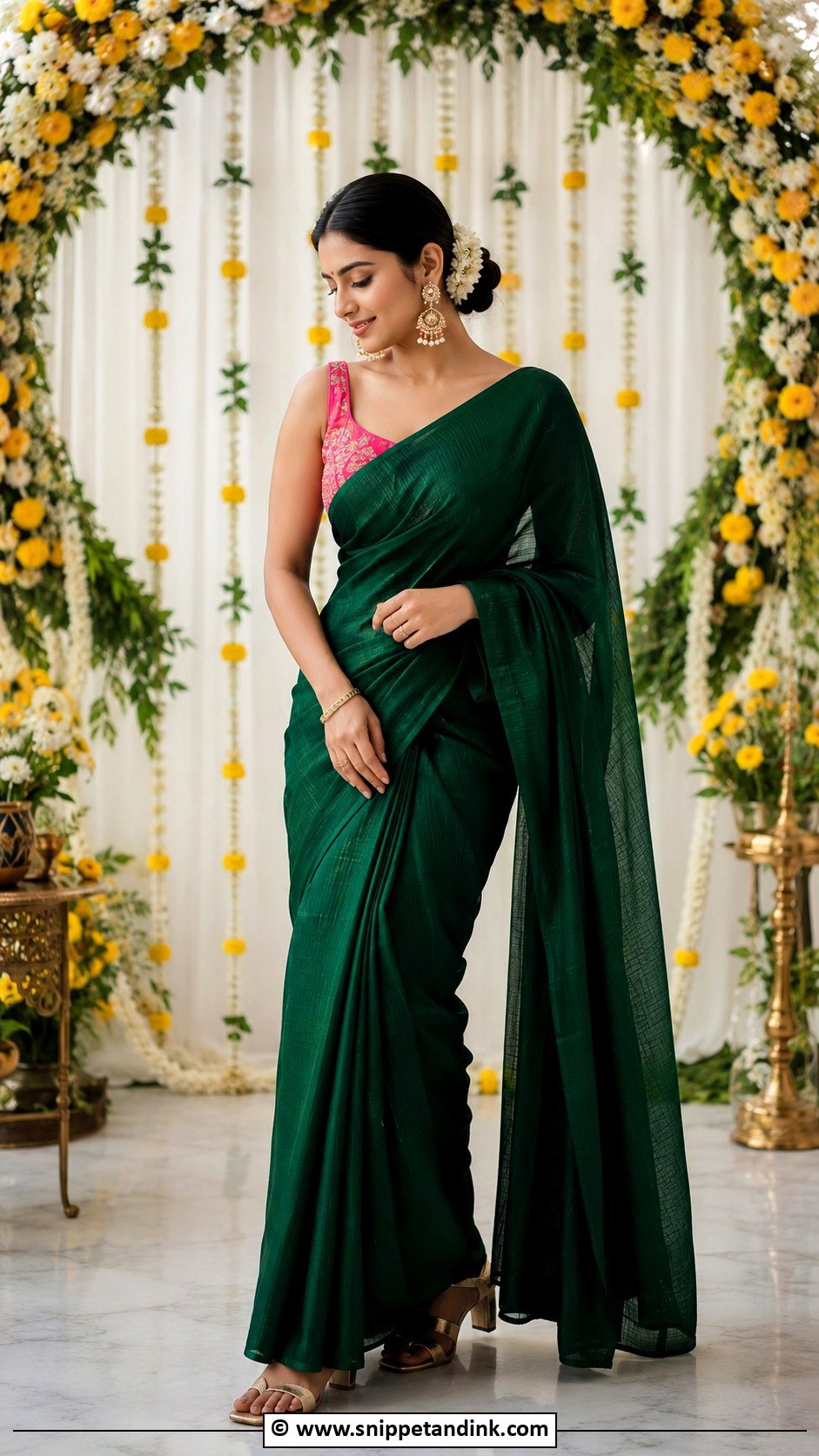 Green Saree For Mehndi - Snippet and Ink - 25 Haldi Mehndi Outfit Ideas